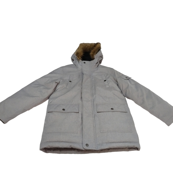 Swiss Tech Boy's Gray Winter Parka Faux Fur Jacket Size L (10/12) - Picture 3 of 12